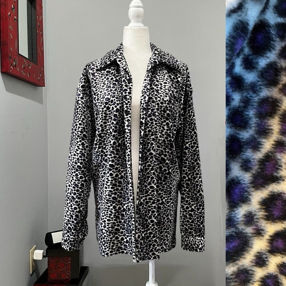 Third Rail Vintage Plush Fleece Longline Leopard Print Cozy Shacket Shirt Jacket